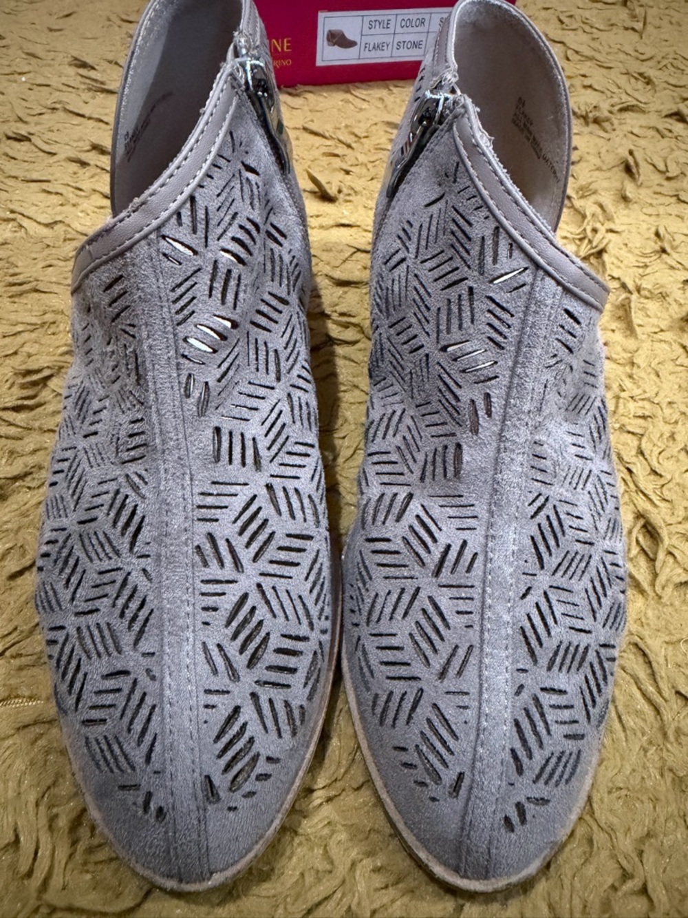 Catherine Malandrino Stone Gray Perforated Suede Slip-On Mules